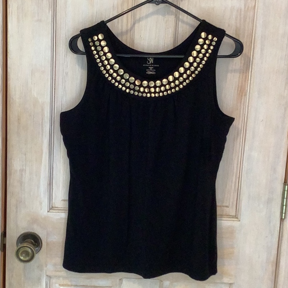 Studio Works Black and Gold Embellished Sleeveless Tank